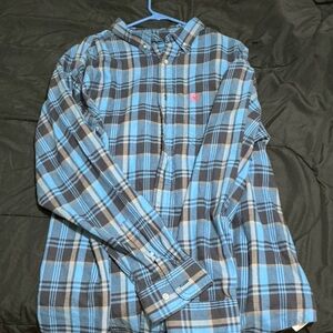 Ariat Men's Blue and Gray Plaid Button Down Shirt